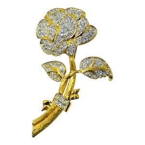 VTG DESIGNER SIGNED NOLAN MILLER SPARKLING GOLD TONE FLOWER CRYSTAL PIN/BROOCH